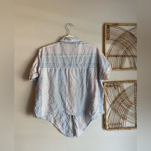 MADEWELL Short-Sleeve Tie-Front Shirt in Rawley Stripe Small A46 - Picture 4 of 10